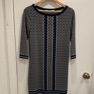 Max Studio Black and Blue Geometric Long Sleeve Dress